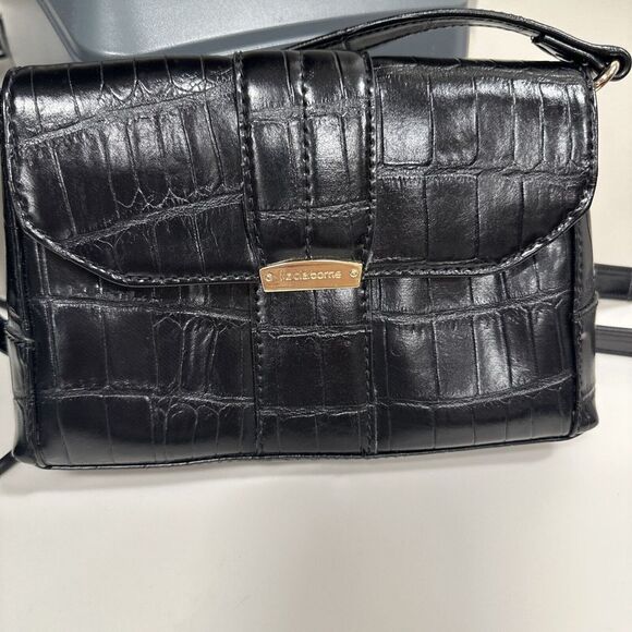 Liz Claiborne Black‎ Textured Leather Square Small Crossbody Purse Bag - Picture 1 of 7